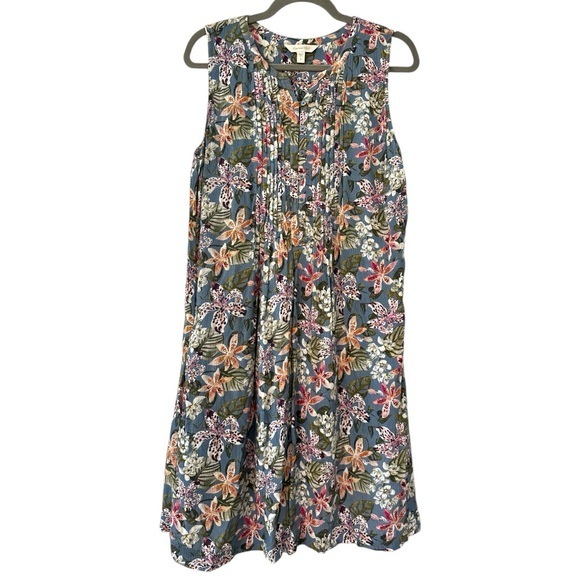 Garnet Hill Dresses & Skirts - Garnett Hill Sleeveless Tropical Floral Knee Length Dress in Blue Size Small